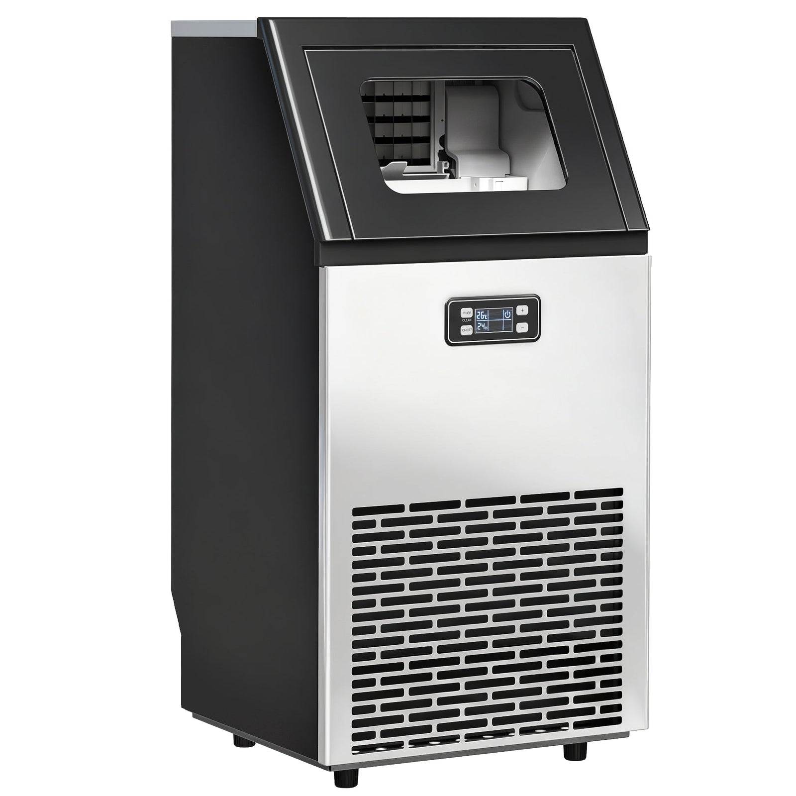 HOMCOM Commercial Ice Maker Machine, Freestanding Stainless Steel Ice Machine with Self-Cleaning, LCD Display, 45kg/24 Hours and 11kg Ice Storage for Home, Office, Bar, Restaurant, Supermarkets