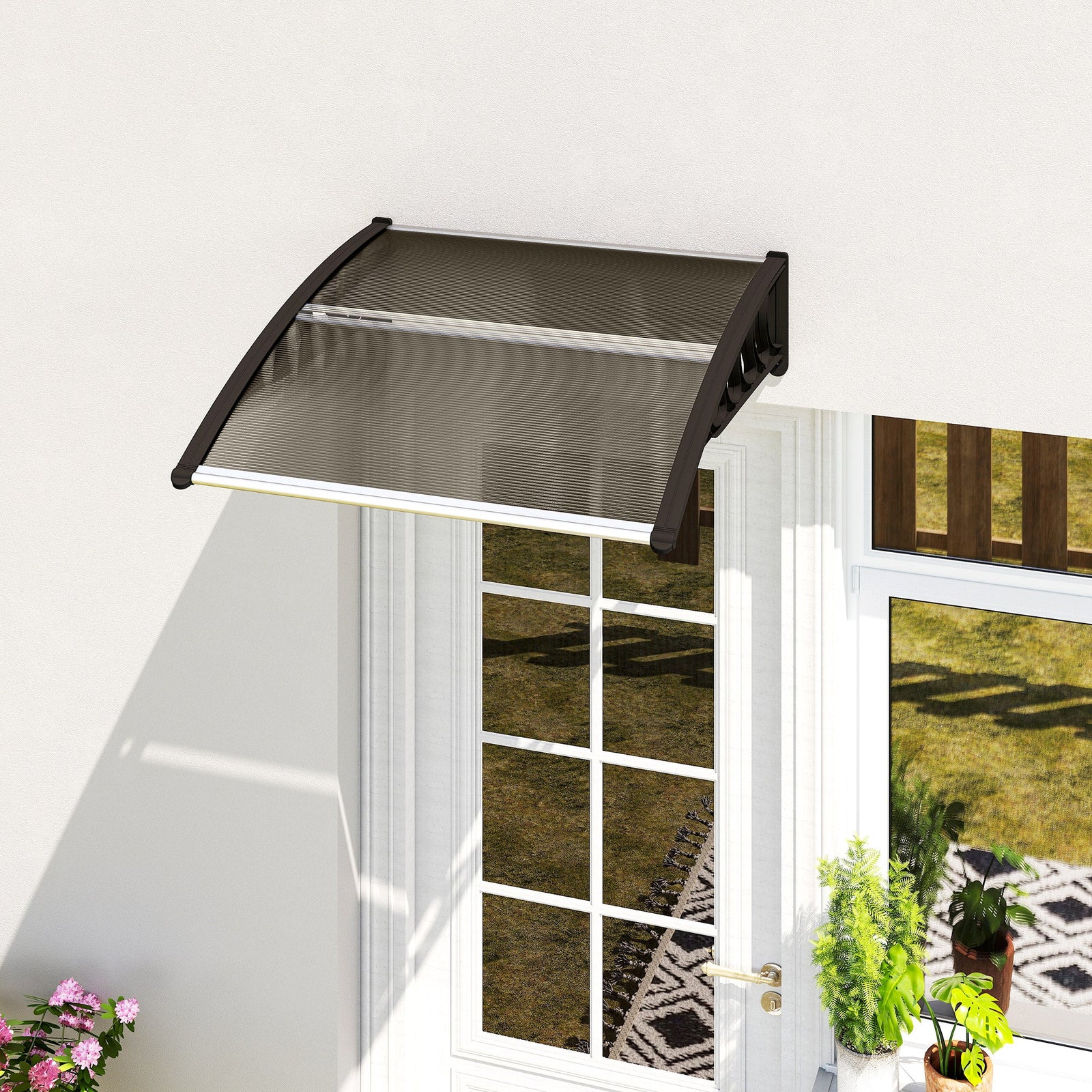 Outsunny Front Door Canopy, Outdoor Awning, Rain Shelter for Window, Porch and Front/Back Door, 103 x 96.5 cm, Brown