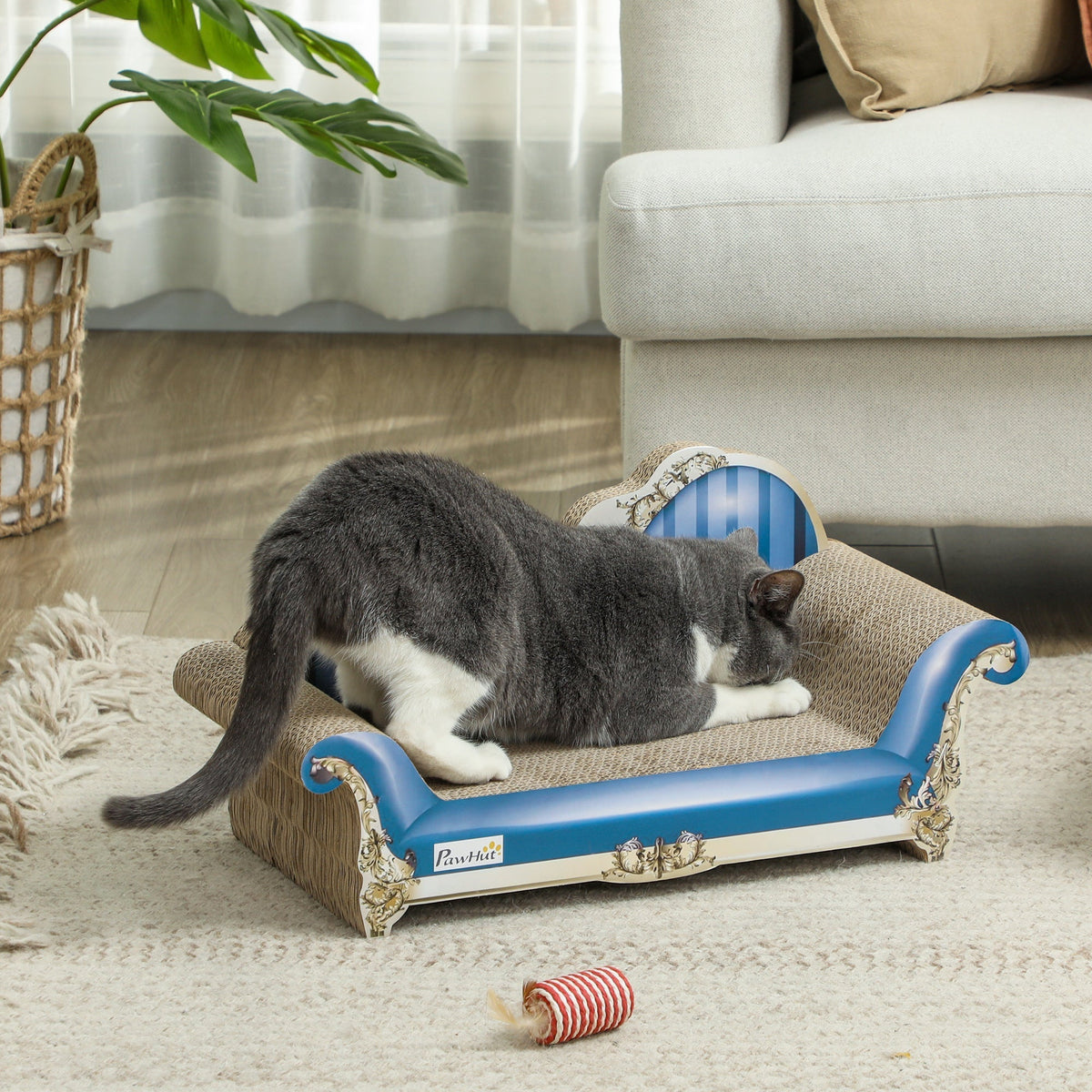 PawHut 2-in-1 Cat Scratching Board with Catnip for Indoor Cats, 26.5 x 57 x 26.5cm, Blue
