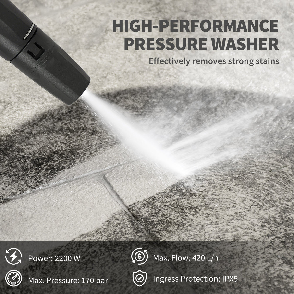 Outsunny 2200W High Pressure Washer, 170 Bar Pressure Washer with Adjustable Nozzle and 6M Hose, 32W x 32D x 80H cm Blue