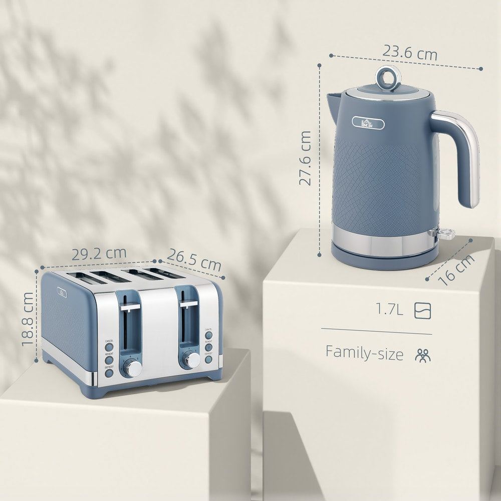 HOMCOM Sleek Textured Kettle and Four-Slice Toaster Set - Blue - product image 3