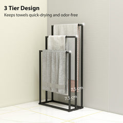 HOMCOM Freestanding Towel Rack, Steel Towel Rail Holder with 3 Bars, Black