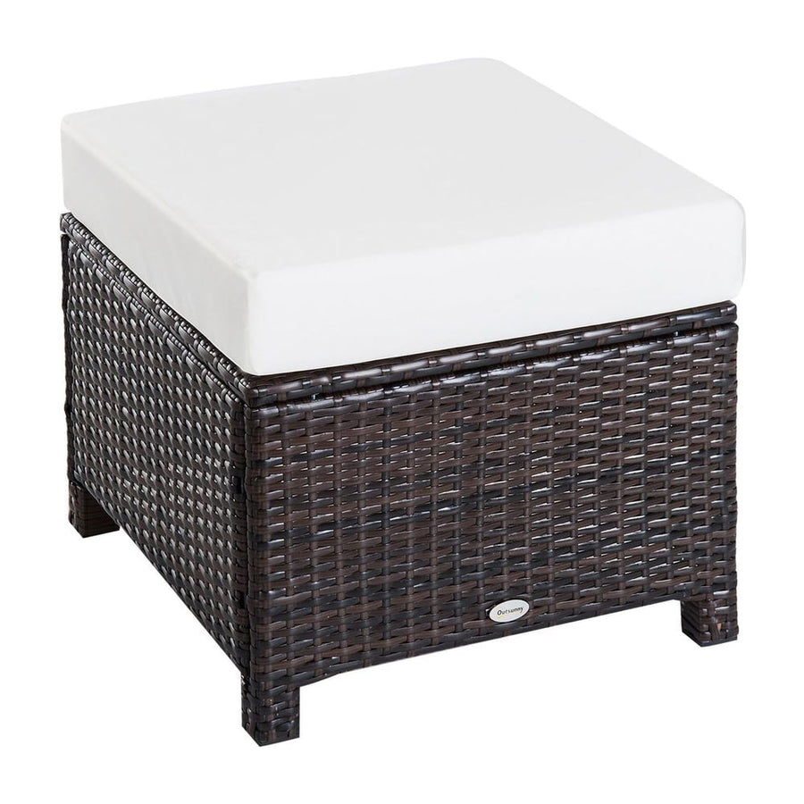 Outsunny Rattan Footstool Wicker Ottoman with Padded Seat Cushion Outdoor Patio Furniture for Garden Poolside Living Room, 50