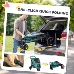 PawHut Dog Stroller, 3 Wheels Pet Stroller with Dual Entry, Easy One-Click Quick Fold, Mesh Windows, Washable Cushion