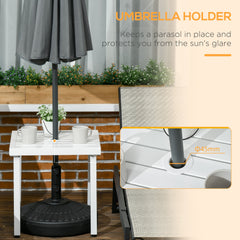 Outsunny Garden Side Table End Table Patio Coffee Table with Umbrella Hole, Steel Frame for Balcony, White