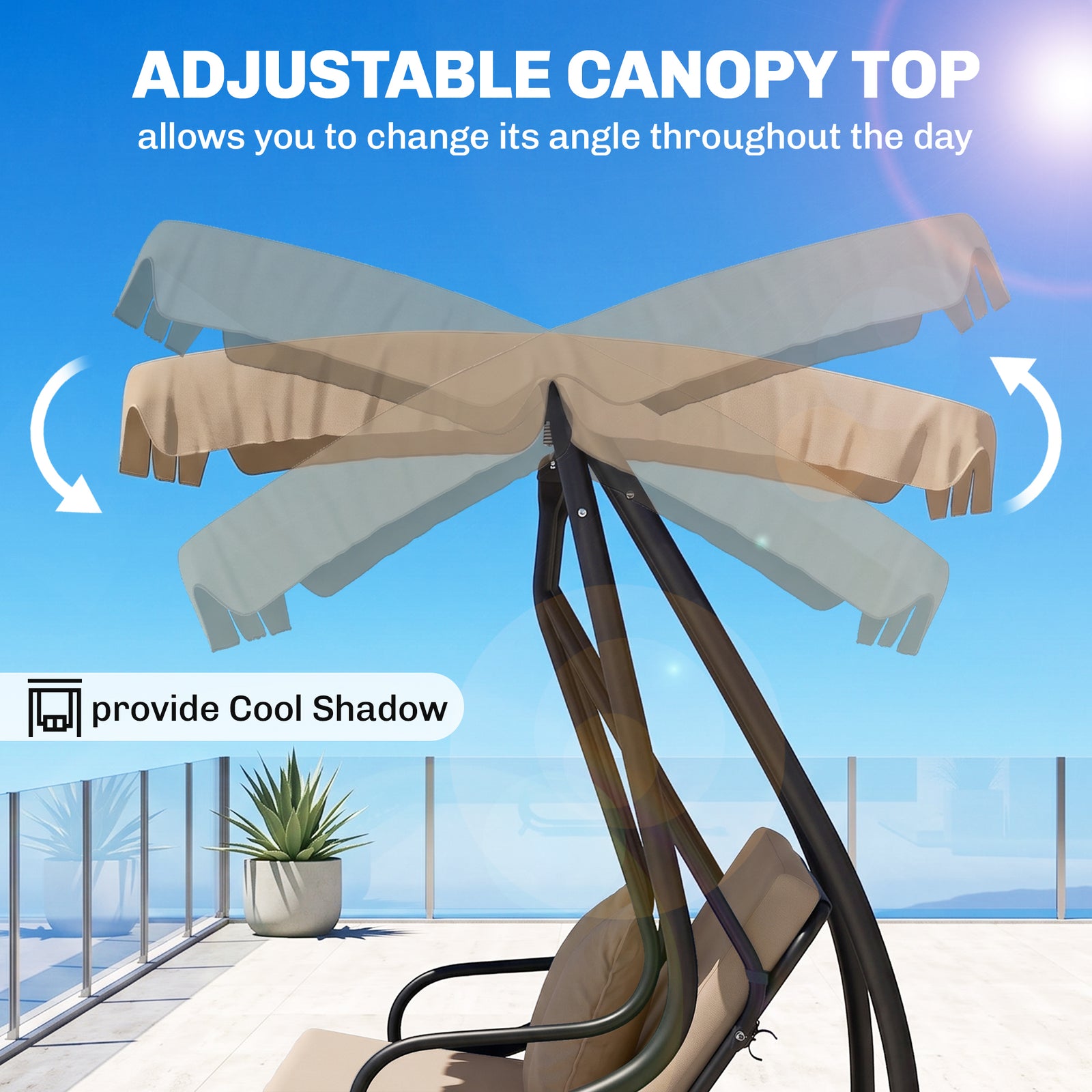 Outsunny Three-Person garden Swing Chair, with Adjustable Canopy - Light Brown