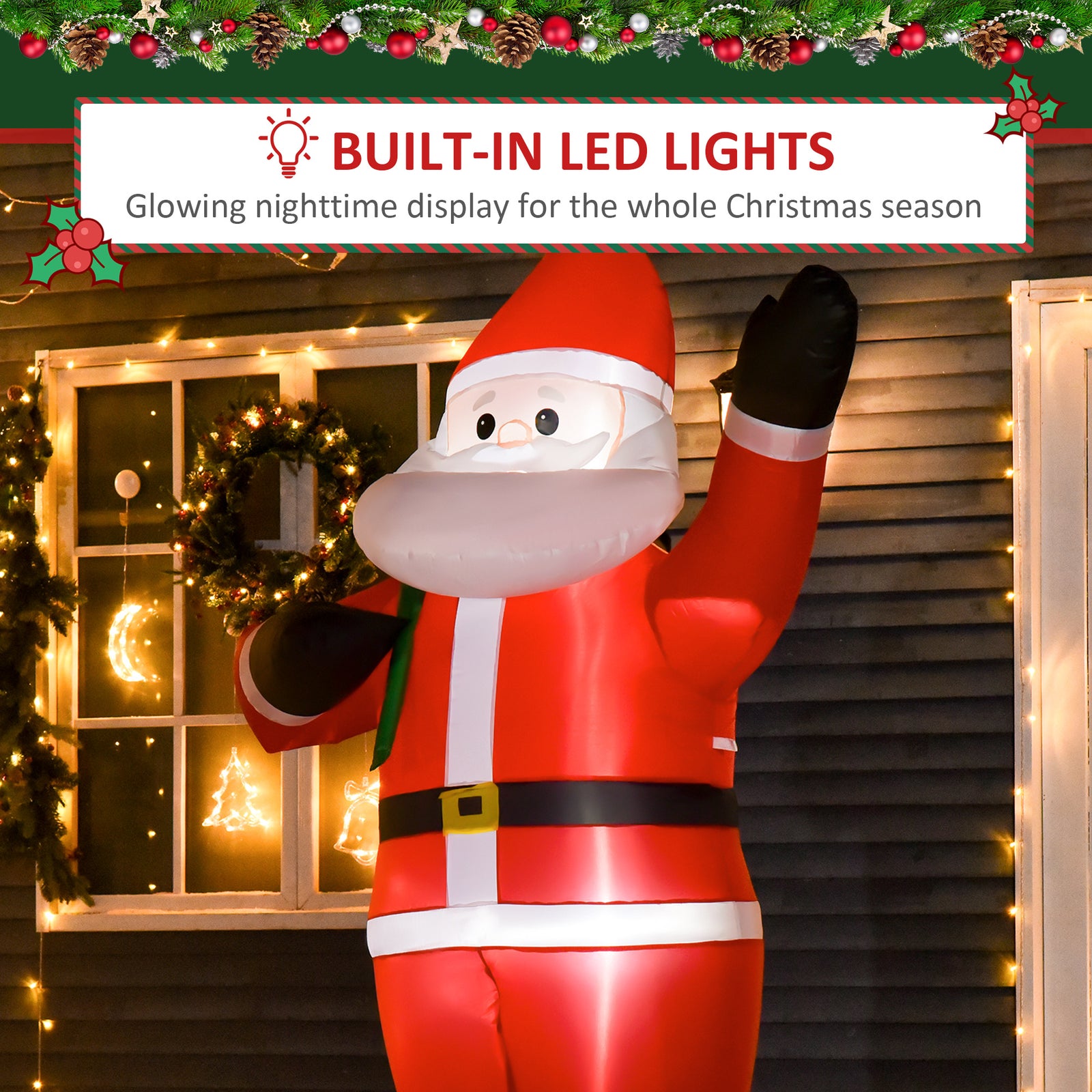HOMCOM 8ft Christmas Inflatable Santa Holiday Garden Decoration, Indoor Outdoor Lawn Blow Up Decor