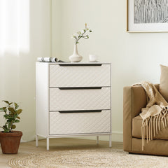 HOMCOM Chest of Drawers, Dresser with 3 Fabric Drawers and Aluminium Handles - White
