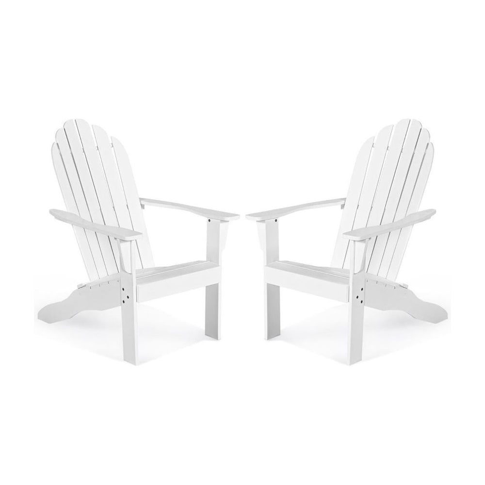 Acacia Wood Adirondack Lounger Chair Set of 2 with slatted seating, two white chairs facing forward