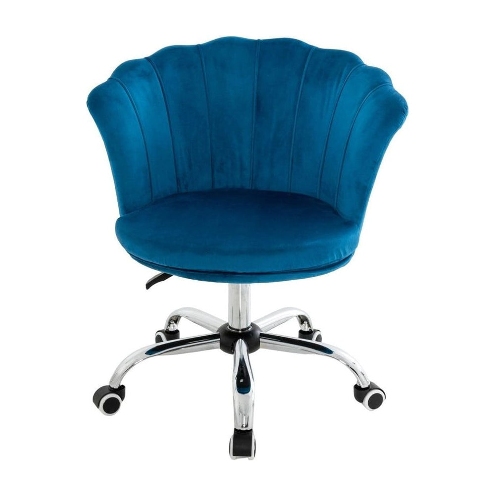 Adjustable Velvet Office Chair with Handle and Universal Wheels in blue shown from the front