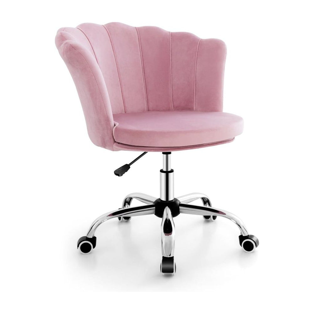 Adjustable Velvet Office Chair with Handle and Universal Wheels in Pink