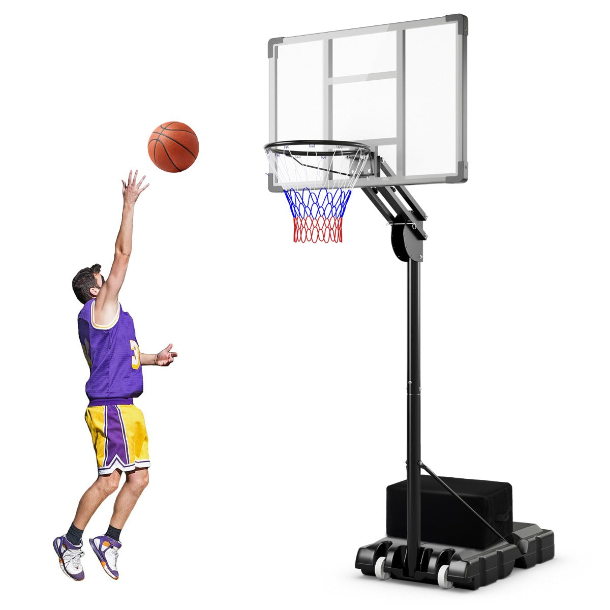 Adjustable Basketball Hoop 2.36-3.05M with Shatterproof Backboard and Weight Bag