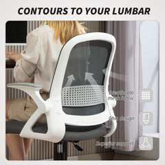 HOMCOM Breathable Mesh Office Chair, Ergonomic Swivel Computer Chair with Flip-up Armrests, Lumbar Back Support for