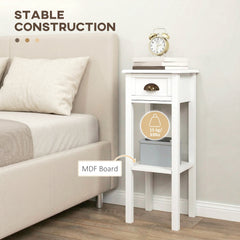 HOMCOM 2-Tier Side Tables Set of 2 with Drawer and Shelf, 2 Pieces Bedside Tables for Living Room and Hallway, White