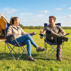 Outsunny Camping Chair Set of 2 Portable Folding Outdoor Camp Chair with Cup Holders and Carry Bag Dark Blue