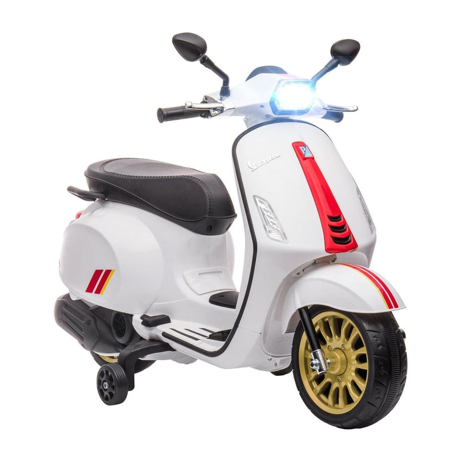 AIYAPLAY 12V Vespa Licensed Kids Electric Motorbike w/ Music in White