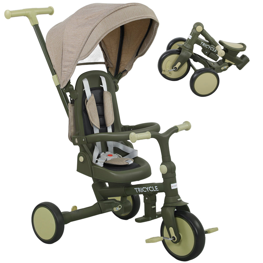 AIYAPLAY 5 in 1 Kids Trike with Adjustable Backrest in Dark Green