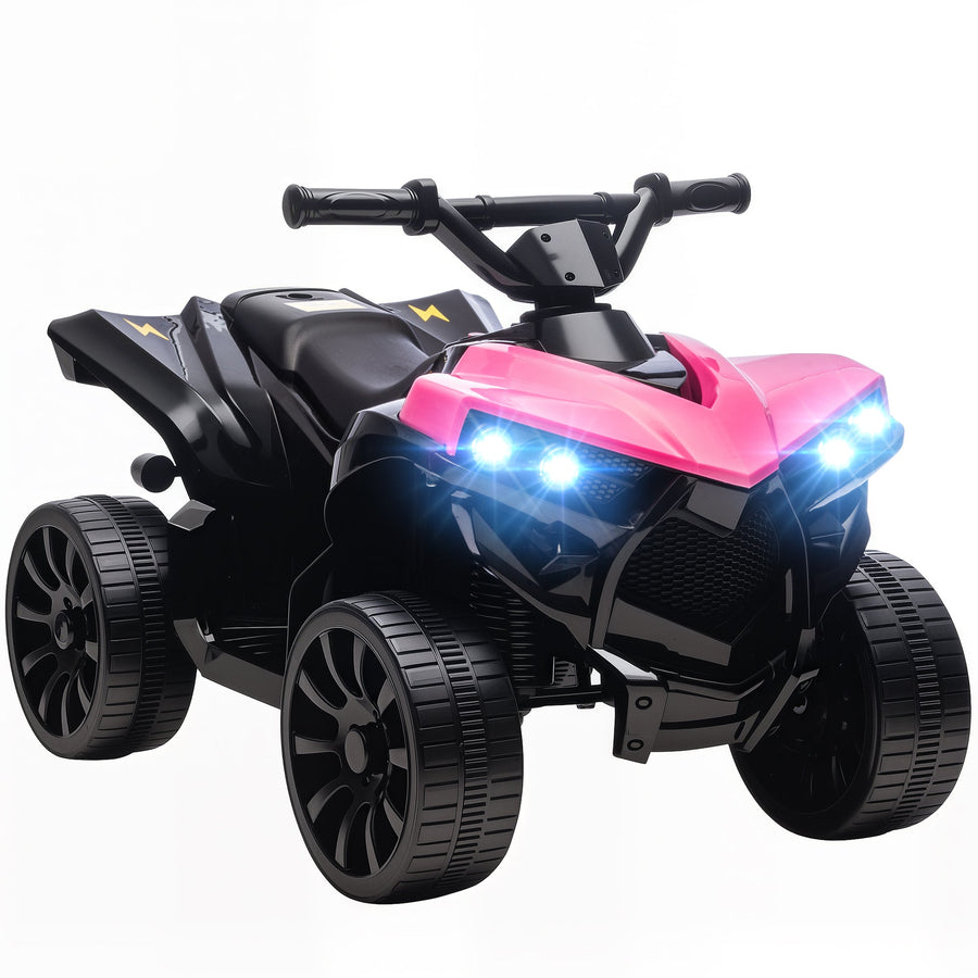 AIYAPLAY 6V Kids ATV pink and black electric ride on car with headlights on