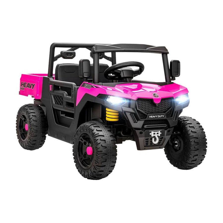 AIYAPLAY Kids Ride on Car in pink with black accents and illuminated headlights