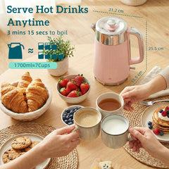 HOMCOM Electric Stainless Steel Kettle and Toaster Set, 3000W 1.7L UK Strix Thermostat Fast Boil Kettle Pink