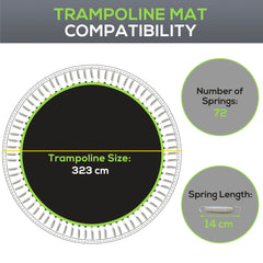 SPORTNOW Replacement Trampoline Mat with Spring Pull Tool, 72 V-Hooks, for 12ft Trampoline using 14cm Springs, Green