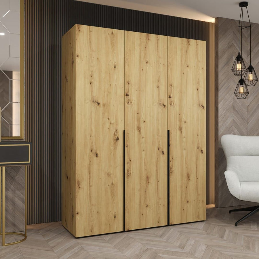 Alicante I Hinged Door Wardrobe 150cm in a light wood finish shown in a modern bedroom setting
