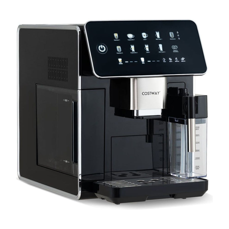 All-in-One Grind and Brew Coffee Maker with a black finish and touch screen control panel