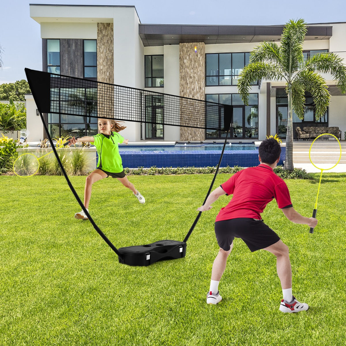 All-In-One Portable Badminton Net Set with Storage Base-Black