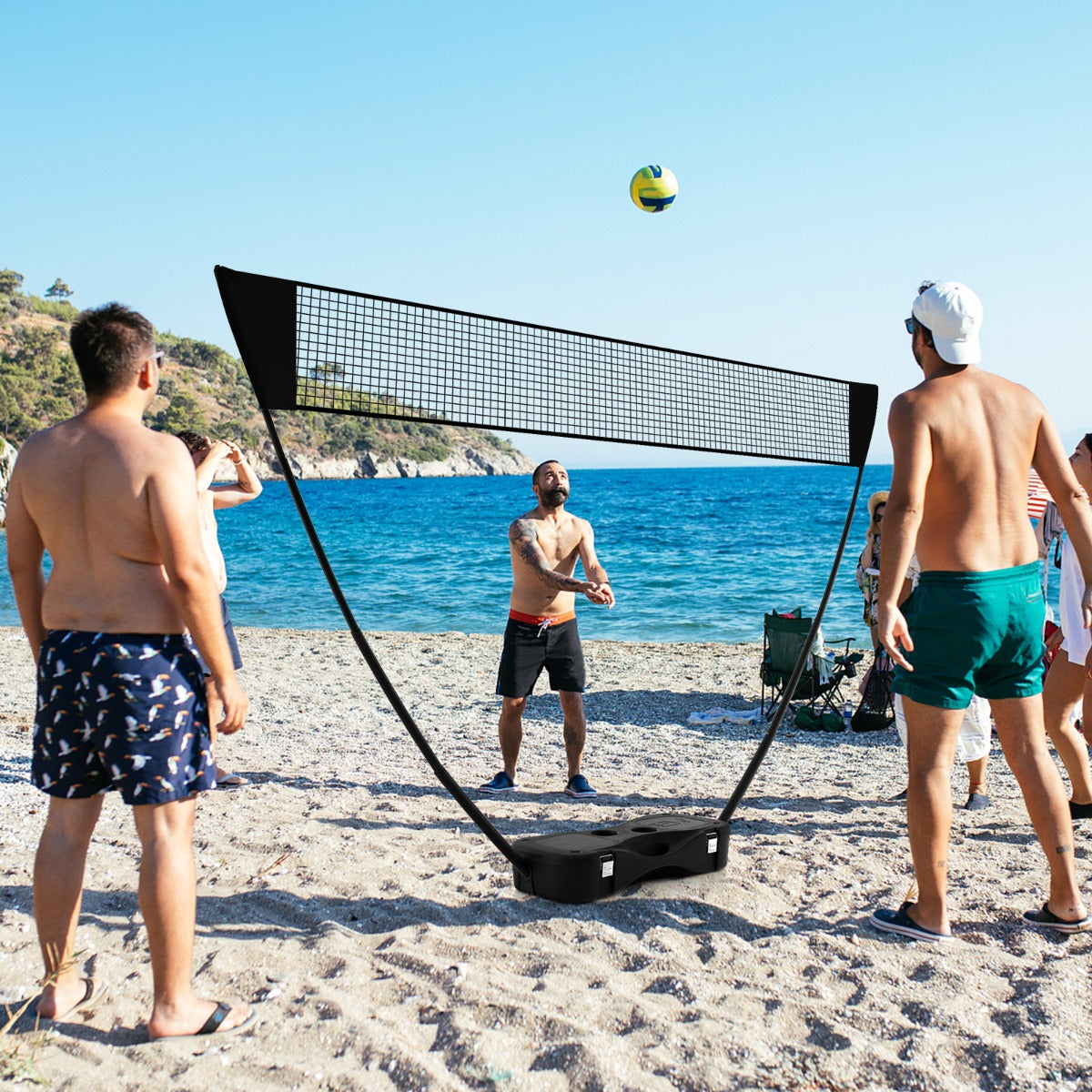 All-In-One Portable Badminton Net Set with Storage Base-Black