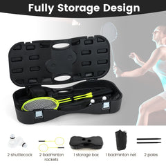 All-In-One Portable Badminton Net Set with Storage Base-Black
