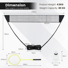 All-In-One Portable Badminton Net Set with Storage Base-Black