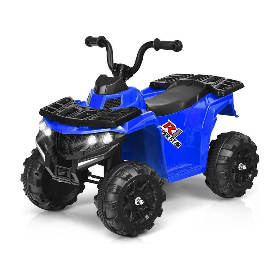 All Terrain Electric Quad Bike for Kids in blue, front right side view