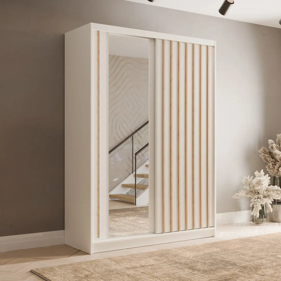 Aluna Sliding Door Wardrobe 155cm in White