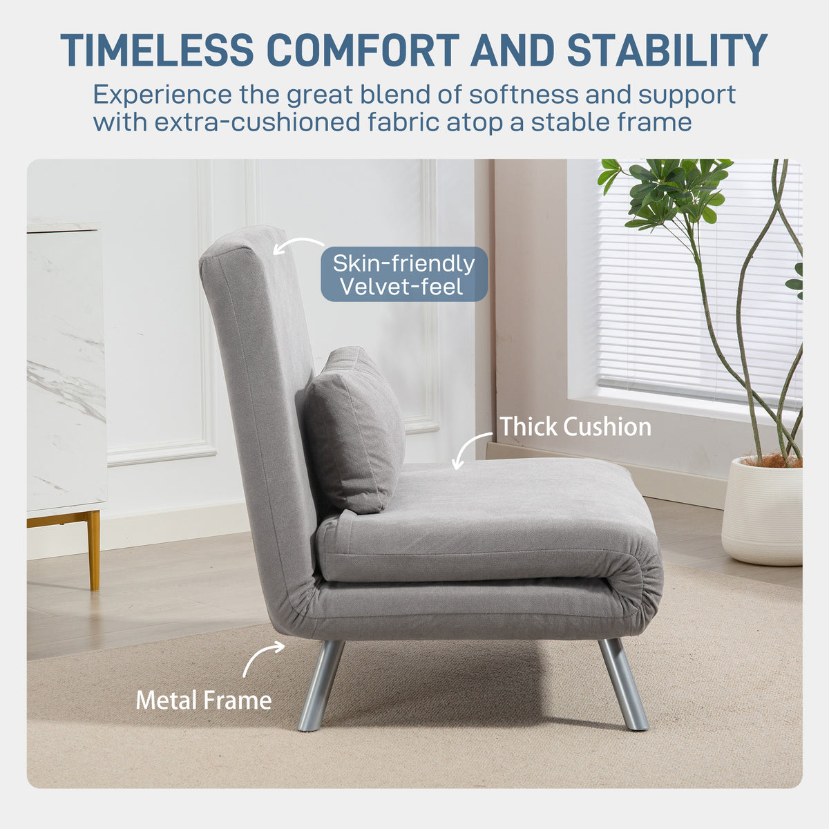 HOMCOM Single Snow Flannel Chair Bed - Grey