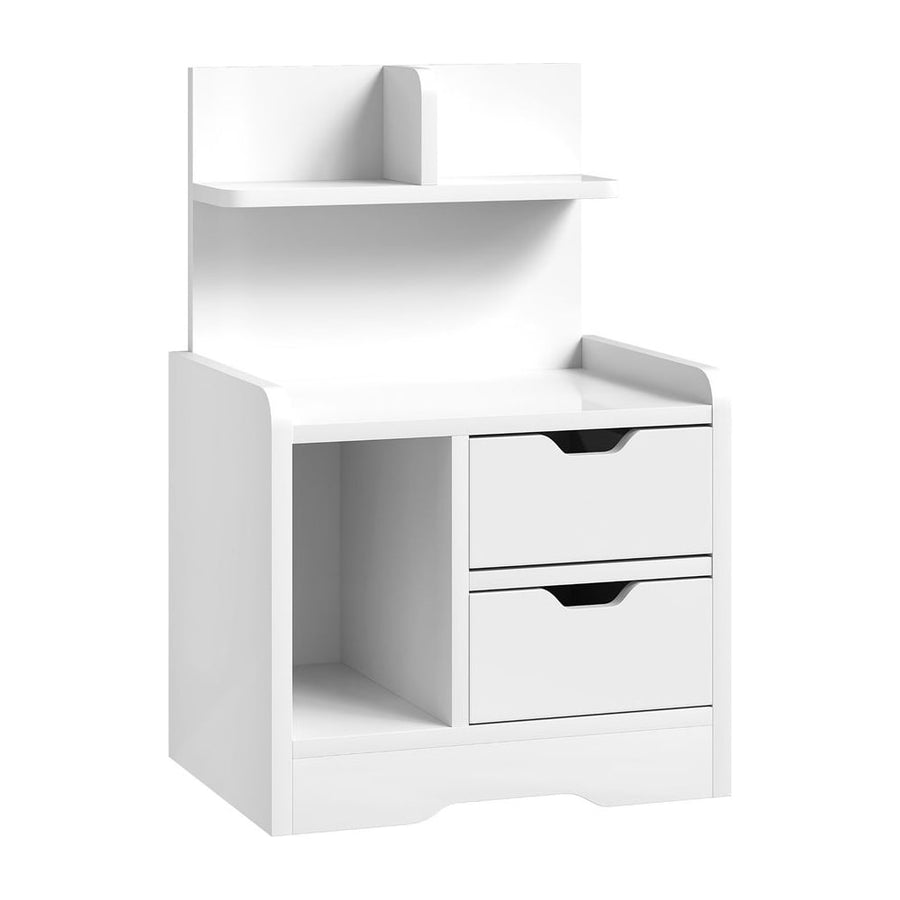 HOMCOM Bedside Table with 2 Drawers and Open Shelves - High Gloss White