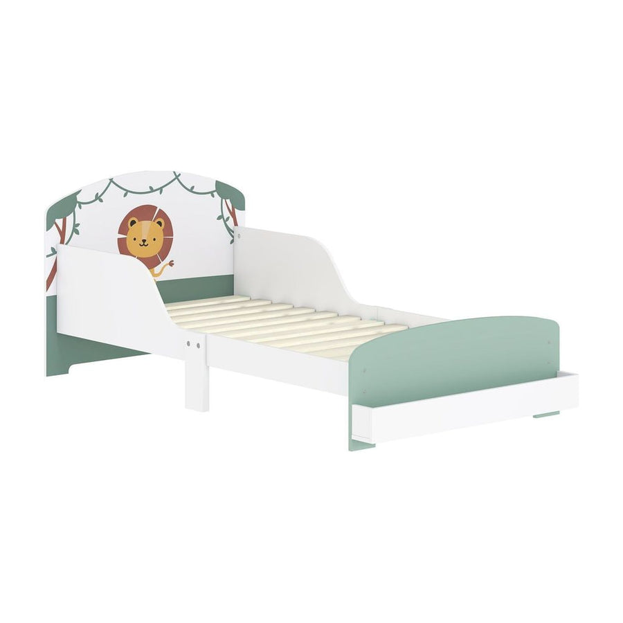 AIYAPLAY Toddler Bed with Storage, Guardrails, Lion Design, for Ages 3-8 Years, Fits 140 x 70cm Mattress, Green