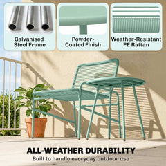 Outsunny 3 Piece Rattan Bistro Set, Outdoor Garden Furniture Set with 2 Chairs, Round Coffee Table for Patio, Balcony, Green
