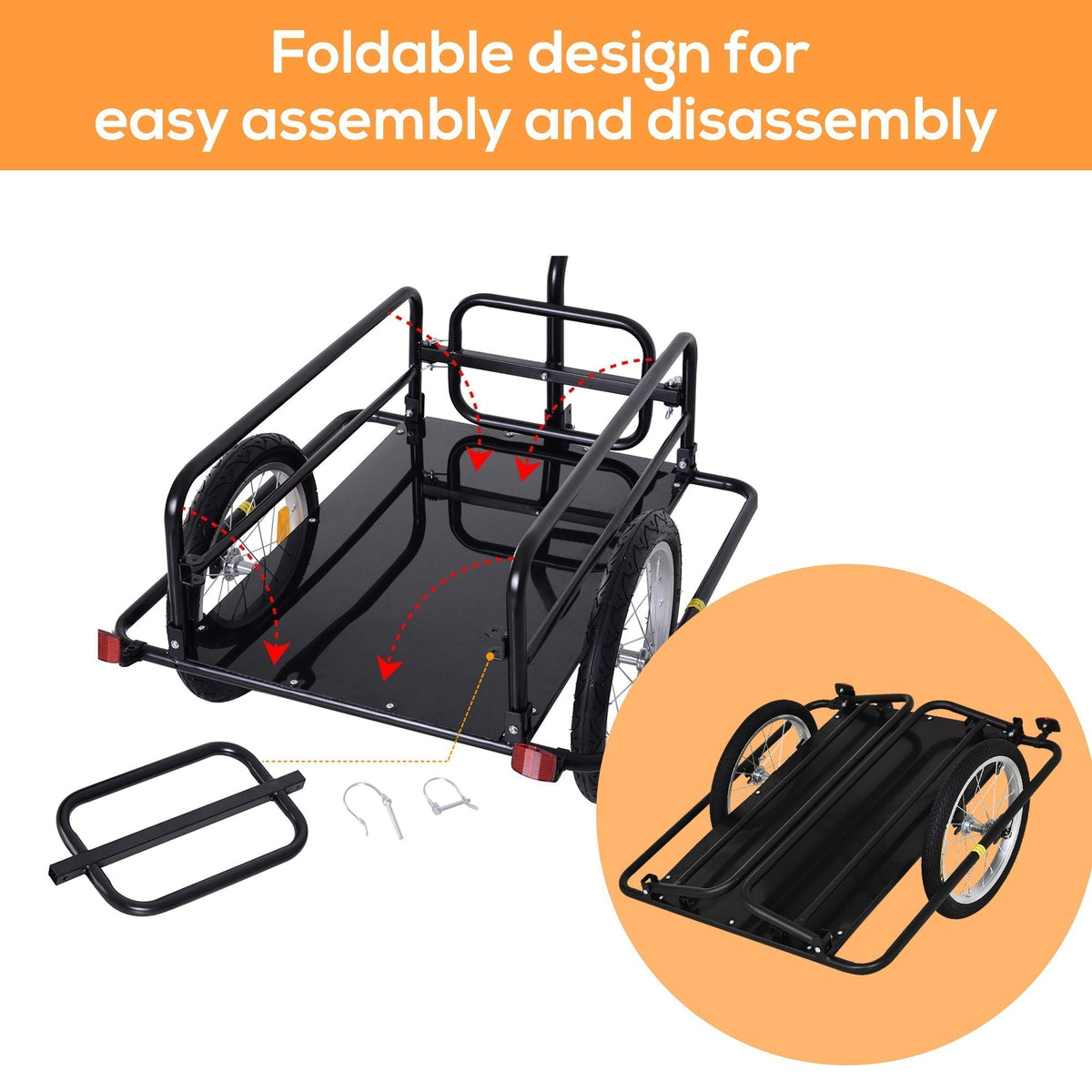 HOMCOM Bike Cargo Trailer Bicycle Trailer Cargo Storage Cart w/ Hitch Cycling Camping Luggage Storage Carrier Transport Steel Black