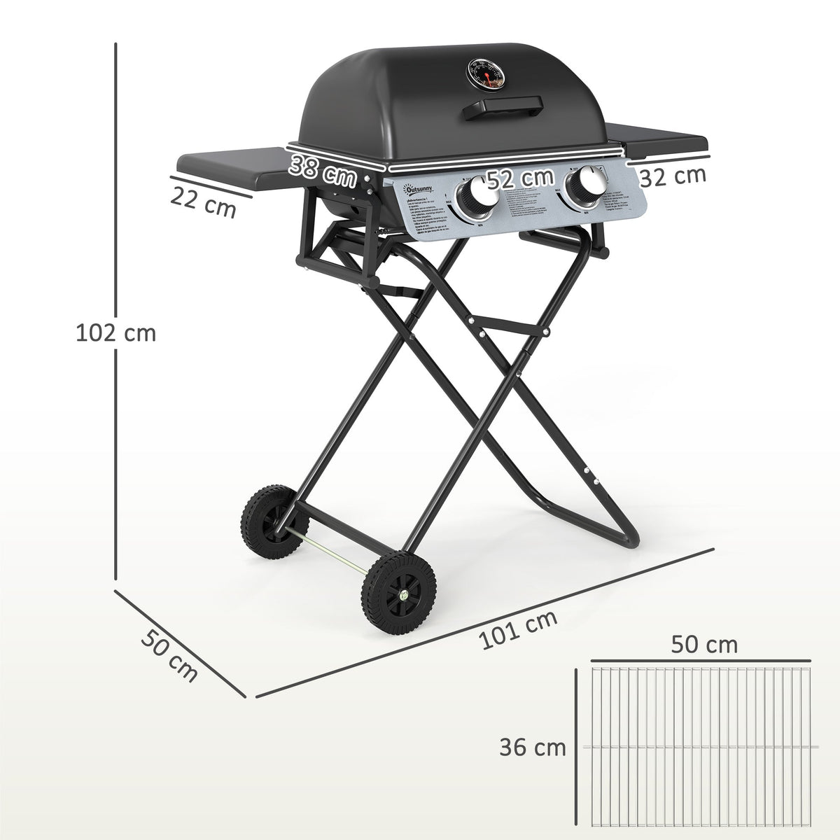 Outsunny Two-Burner Portable Suitcase BBQ in Black