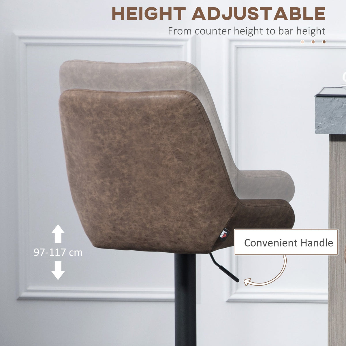 HOMCOM Adjustable Faux Leather Retro Bar Stools For Home Use, Brown