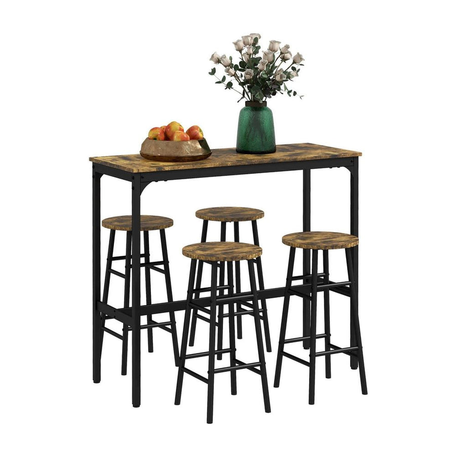 HOMCOM 5 Piece Bar Table Set with 4 Stools, Industrial Bar Table and Stool Set, Dining Table and Chair Set, Rustic Brown