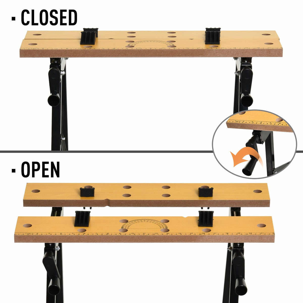 DURHAND 4-in-1 Work Bench, Folding Clamp Table w/ 4 Adjustable Clamping Pegs for DIY Home Garage, Black