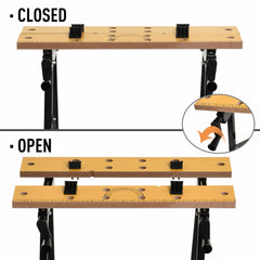 DURHAND 4-in-1 Work Bench, Folding Clamp Table w/ 4 Adjustable Clamping Pegs for DIY Home Garage, Black