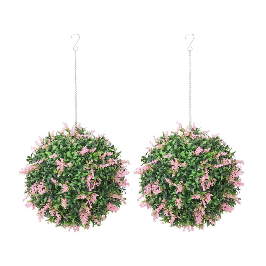 HOMCOM Set of 2 Artificial Plant Topiary Balls, UV-protected Fake Decorative Plants, Pink