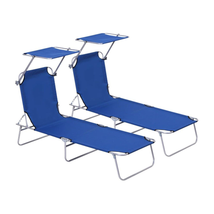 Outsunny 2 Pieces Outdoor Foldable Sun Lounger, 4 Level Adjustable Backrest Reclining Sun Lounger Chair with Angle Adjust Sun