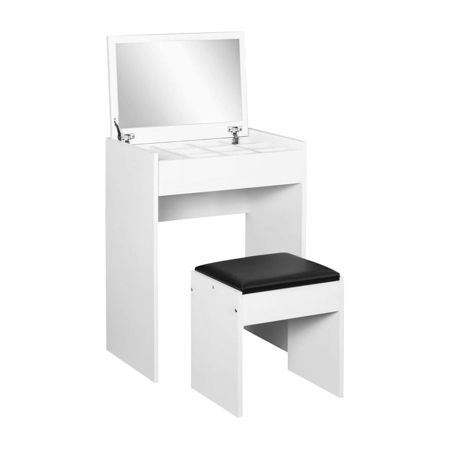 HOMCOM Dressing Table with Mirror and Stool, Vanity Makeup Table with Flip Up Mirror, Vanity Desk with Storage Unit and