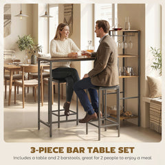 HOMCOM 3 Piece Breakfast Bar Table and Stools Set, Rustic Brown