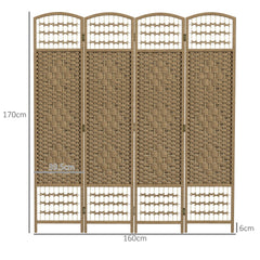 HOMCOM 4 Panel Folding Room Divider, Privacy Screen, Paravent Partition Separator for Living Room, Bedroom, Natural