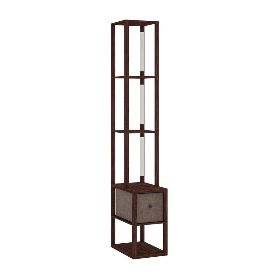HOMCOM Floor Lamp with Shelves, LED Column Modern Standing Lamp with Fabric Drawer, Adjustable Brightness, Foot Switch for