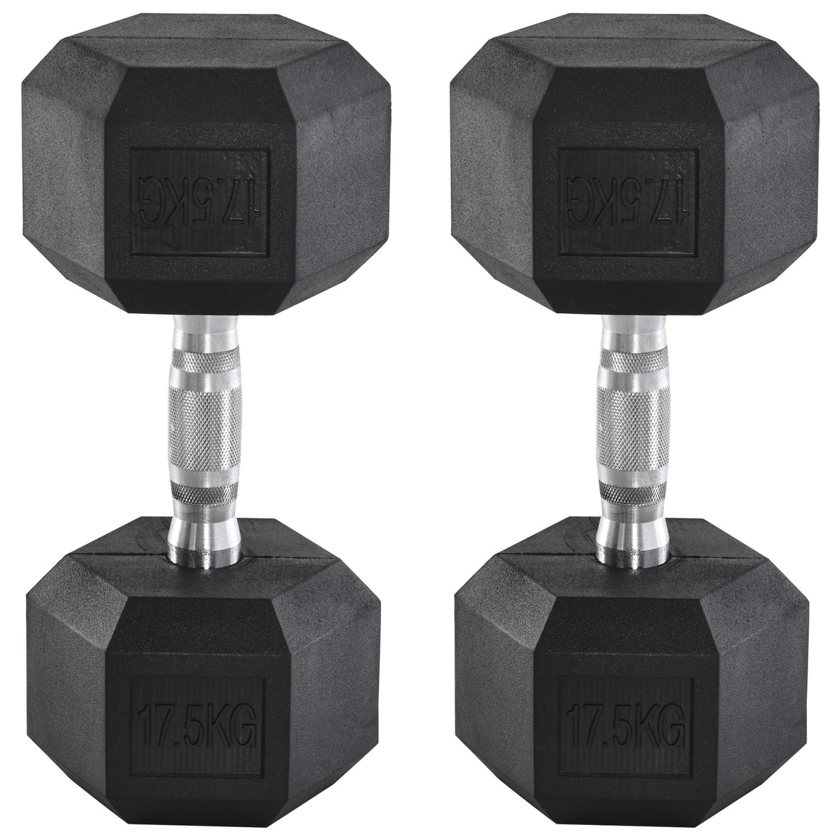 HOMCOM 2x17.5kg Rubber Hex Dumbbell Portable Hand Weights Dumbbell Home Gym Workout Fitness Hand Dumbbell